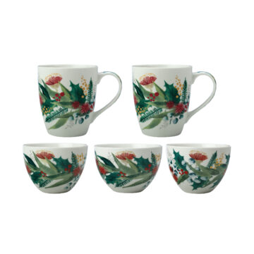 Maxwell & Williams Holly Berry Coupe Mug x2pc + Bowl Set of 3 Gift Boxed