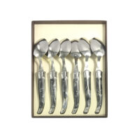 Laguiole Table Spoon Black Marble Handle Set of 6 with Coffret Gift Box
