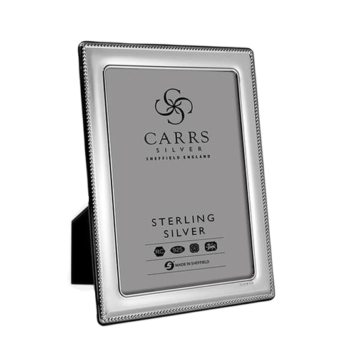 Carrs Silver - Bead Design Sterling Silver Photo Frame with Grey Velvet Back (With Engraving Option)
