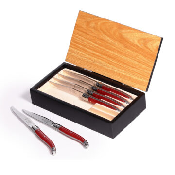 Laguiole Table knife 25/10 Red Handle Set of 6 with COFFRET Luxury Gift Box