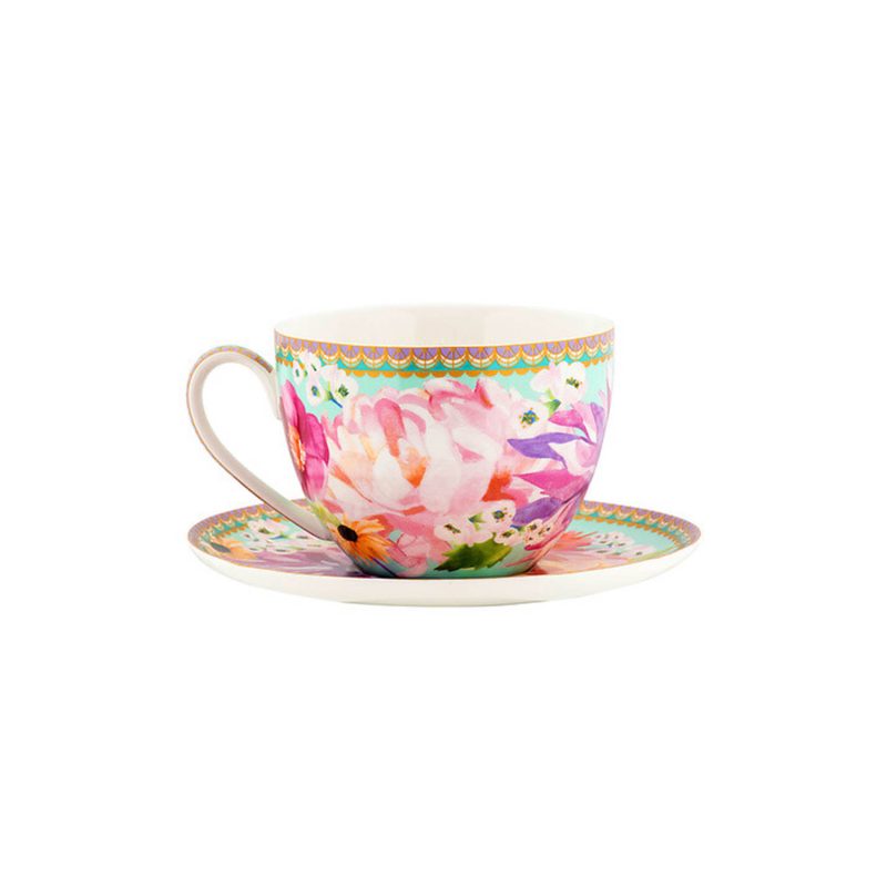 Maxwell & Williams Teas & C's Dahlia Daze Breakfast Cup & Saucer 400ML Sky Gift Boxed