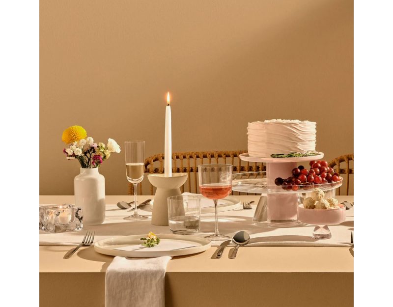Nud Bloom Cake Stand with Dome (Clear + Opal Pink)