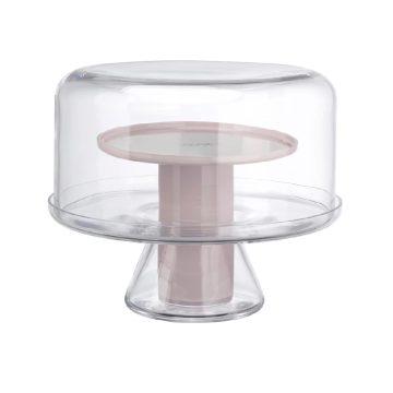 Nud Bloom Cake Stand with Dome (Clear + Opal Pink)