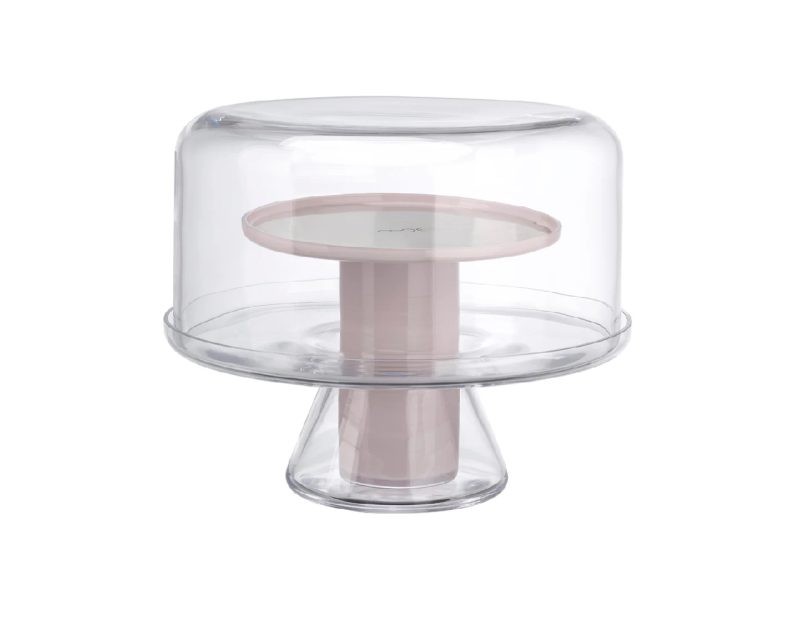 Nud Bloom Cake Stand with Dome (Clear + Opal Pink)