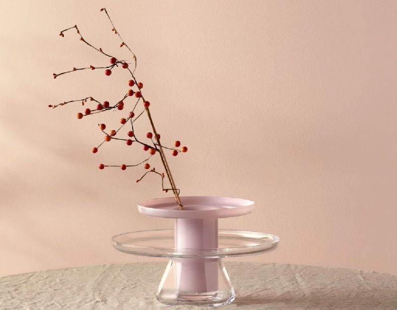 Nud Bloom Cake Stand with Dome (Clear + Opal Pink)