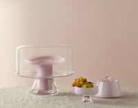 Nud Bloom Cake Stand with Dome (Clear + Opal Pink)