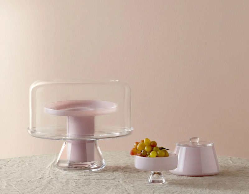 Nud Bloom Cake Stand with Dome (Clear + Opal Pink)