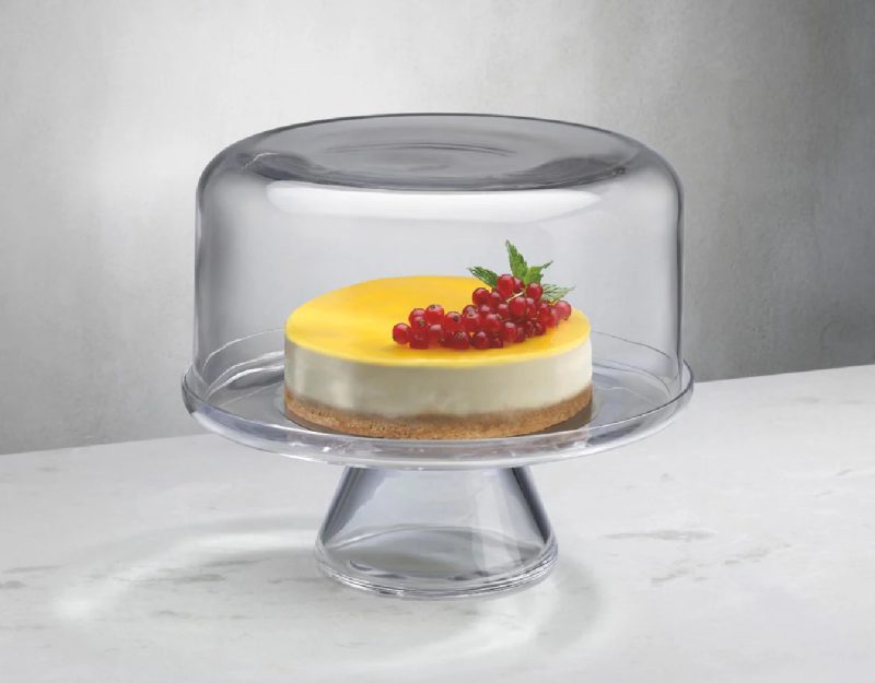 Nud Bloom Cake Stand with Dome (Clear + Opal Pink)