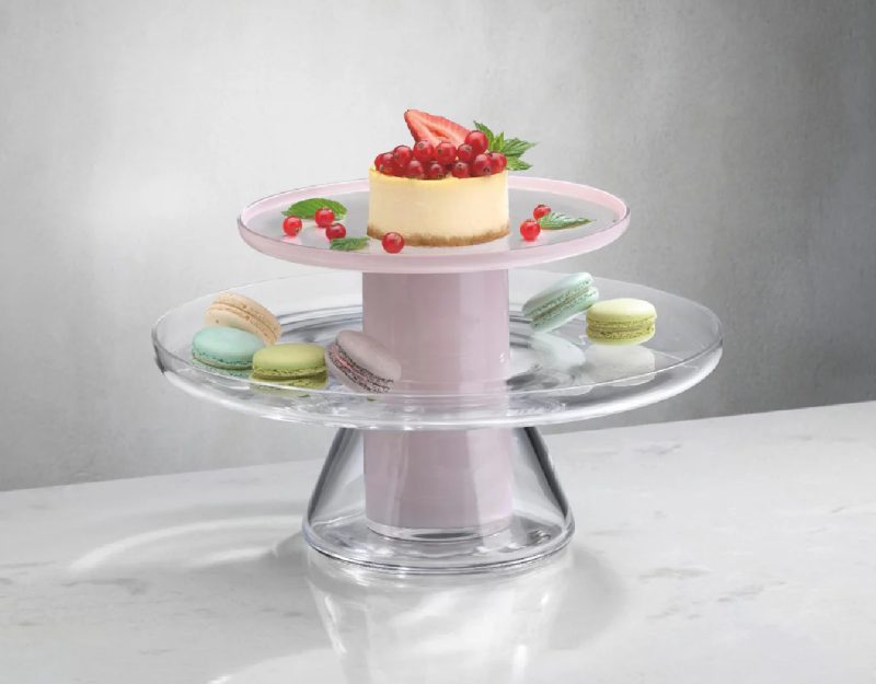 Nud Bloom Cake Stand with Dome (Clear + Opal Pink)